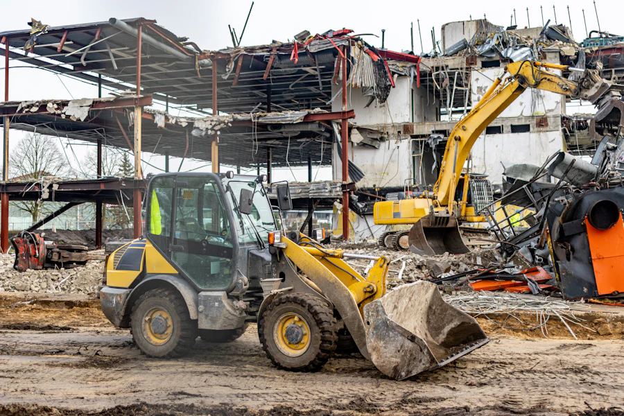 Excavator parked at an active construction site